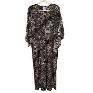 Natori Leopard Print Velvet Kaftan Womens Medium Side Slits Pockets Lounge Dress